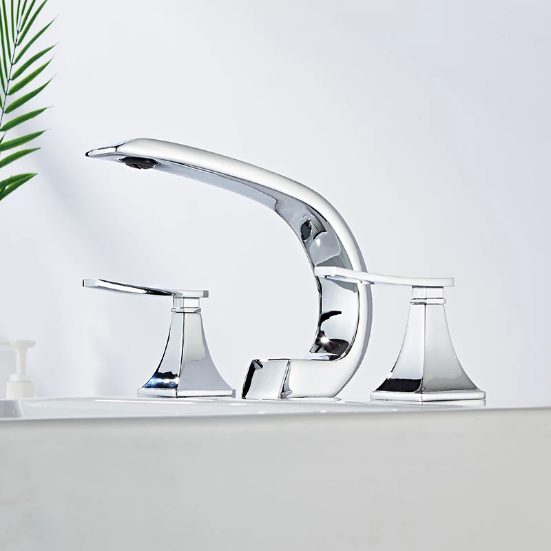 Bathroom Basin Faucet Mixer Sink Faucets Chrome Paint Brass 3 Holes Double Handle Bathbasin Bathtub Tap Hot And Cold Water Taps