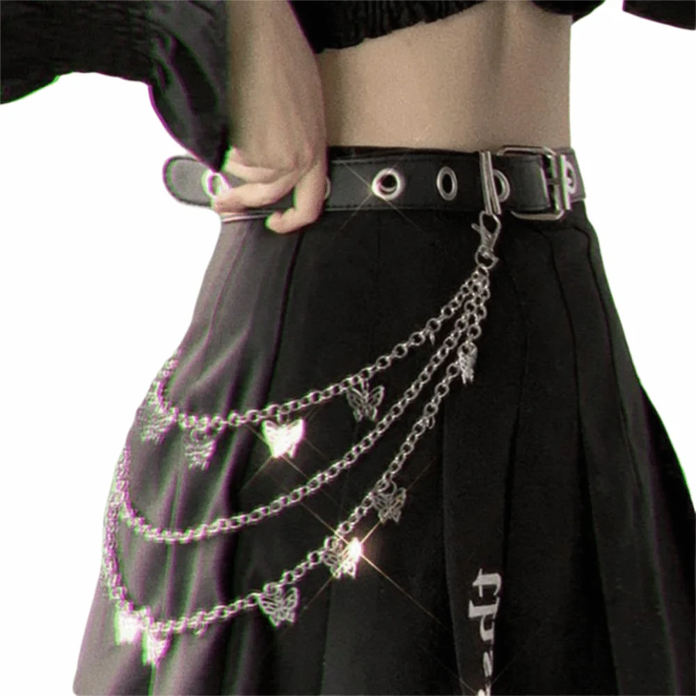 

Fashion Gothic Punk Street Belt Multi-layer Metal Alloy Waist Chain Y2K Punk Style Multi-layer Trousers Women's Pants