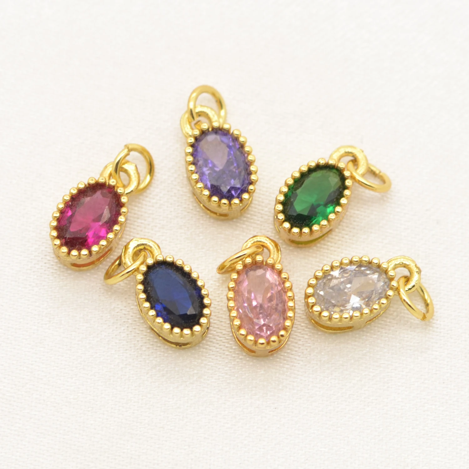 Oval Shape Cubic Zirconia Charms for Women's Necklace Earrings Making Material Gold Color Edged Crystal Pendant Fine Jewelry