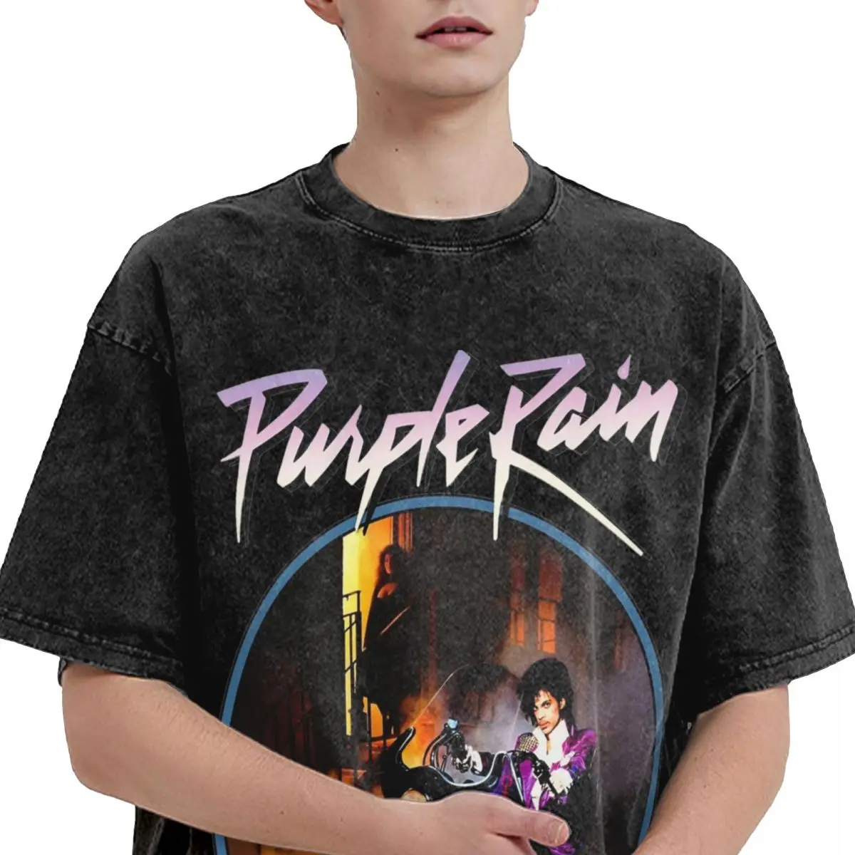 Purple Rain Prince Rock Merch Washed T Shirt for Men Women Streetwear Hip Hop T-Shirts Printed Tees Cotton