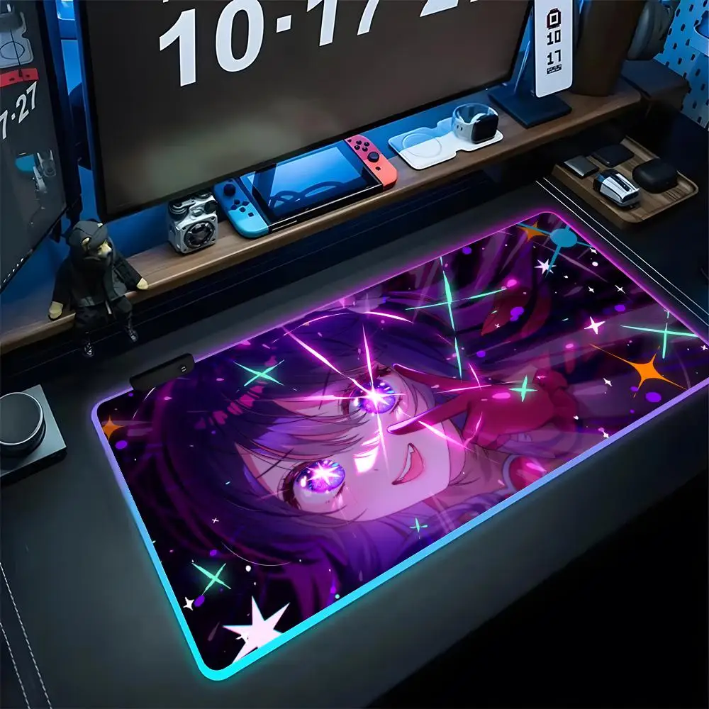 

Коврик для мыши Oshi No Ko с RGB-подсветкой, игровой коврик для клавиатуры, XXL коврик для ноутбука, настольный коврик для геймеров и девушек