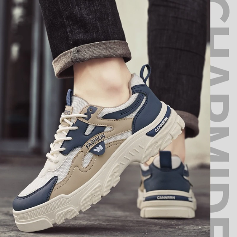 Fashion Low-top Platform Shoes for Men Summer Comfortable Mesh Breathable Sneakers Outdoor Leisure Light Lace-up Skateboard Shoe