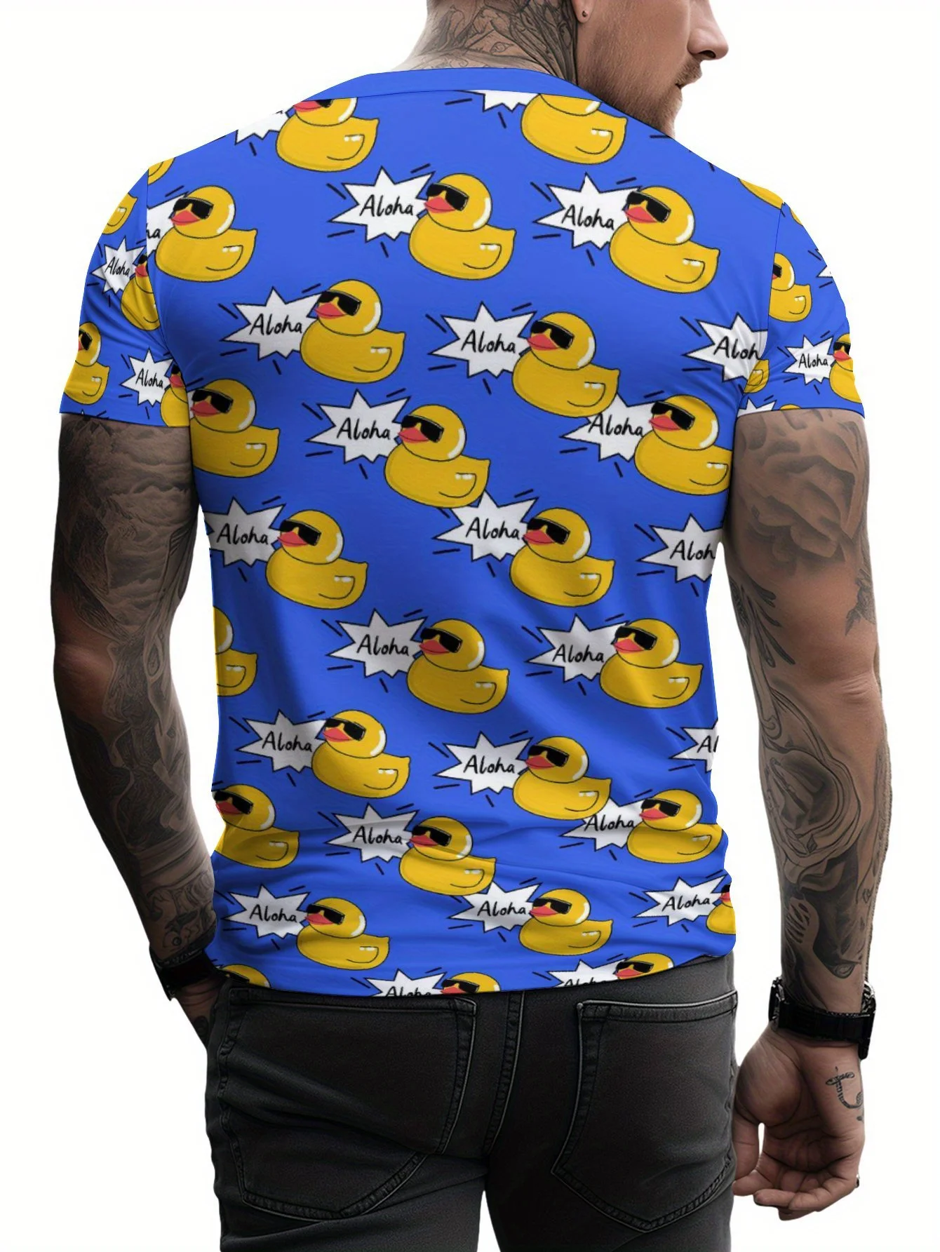 2026 Men's Cool Sunglasses Yellow Rubber Duck Aloha Print Short Sleeve T-Shirt Crew Neck Casual Summer Graphic Tee
