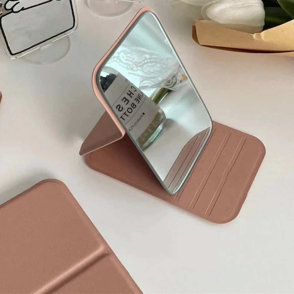 High Definition Desktop Stand Mirror Folding Hand-held Vanity Mirror Delicate Easy To Carry Pocket Make-up Mirror Bedroom