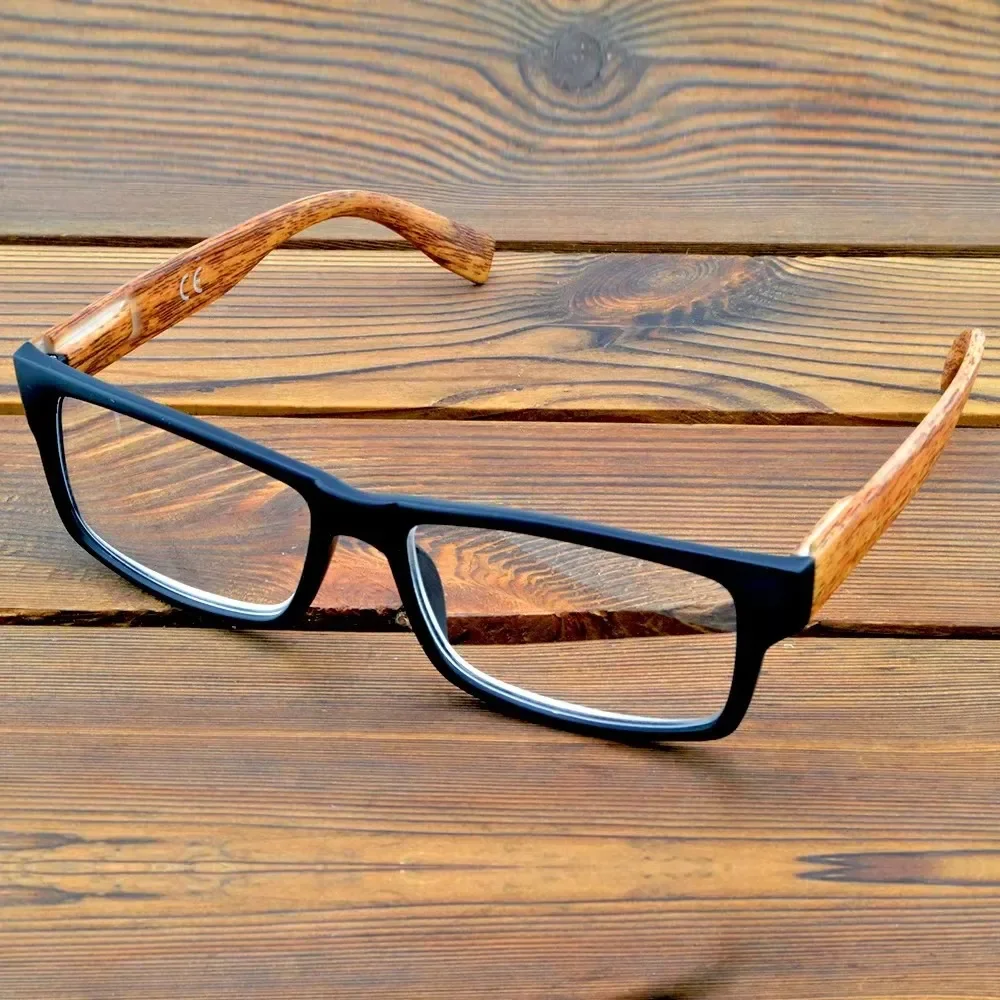 Clara Vida Business Rectangle Wood Grain Temples Frame Full-rim Spectacles Simple Style Reading Glasses +1+1.5+2+2.5+3+ 3+3.5+4