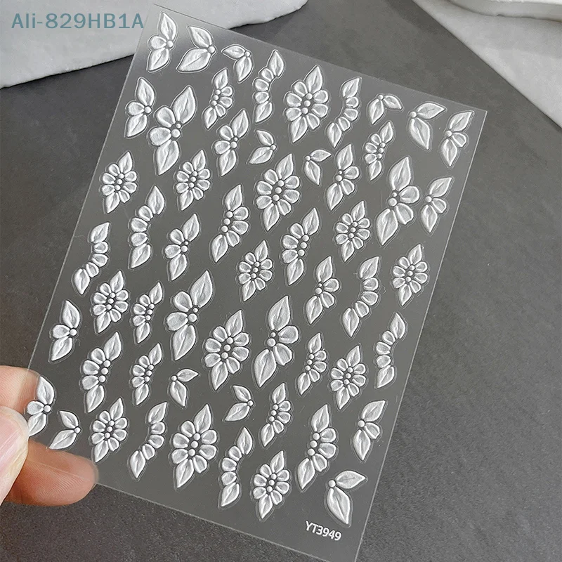 1 Sheet 3D Creamy Embossed Flowers Nail Art Stickers Self Adhesive Nail Decals Simple Flower Nail Decoration DIY Manicure Salon