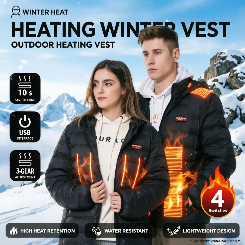 Men's Winter Warm Heated Jacket 4 Switch 17 Zone USB Heating Parka with Smart Thermostat Hooded Smart Thermostatically Controlle