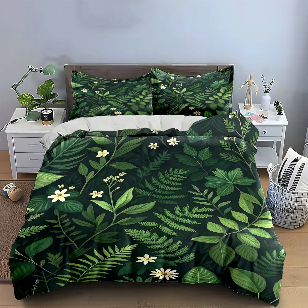 Floral Green Nature Decor Set Bedding Set with 1 Duvet Cover 2 Pillowcases Single Double King Queen, Gift