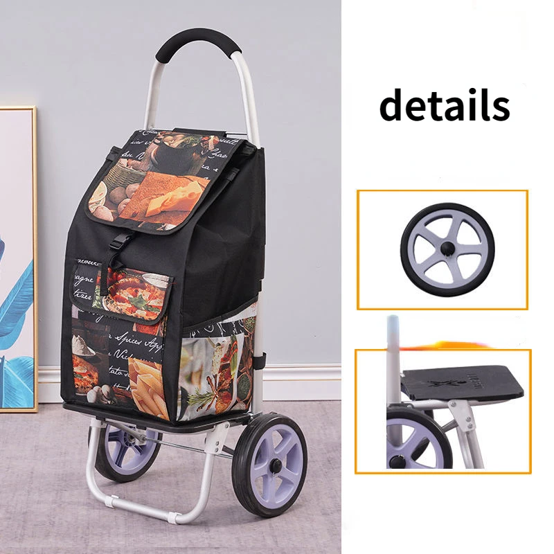 Reusable Shopping Bag Trolley Vegetable Market with 21cm Big Wheels Portable Shopping Cart Supermarket Carro Compra Home Storage