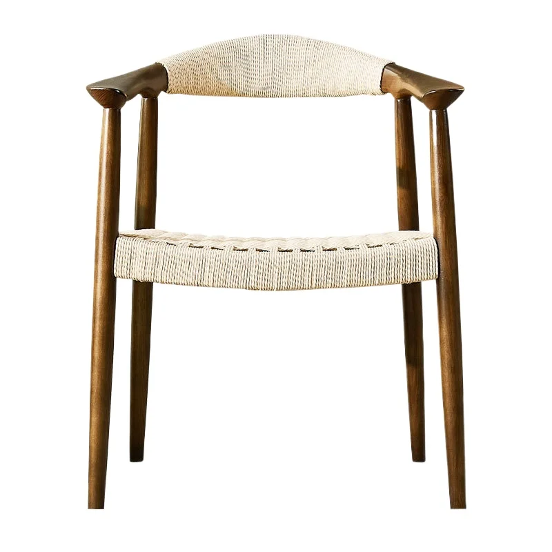 

Nordic solid wood hotel B & B household hemp rope backrest stool, modern simple living room sofa chair