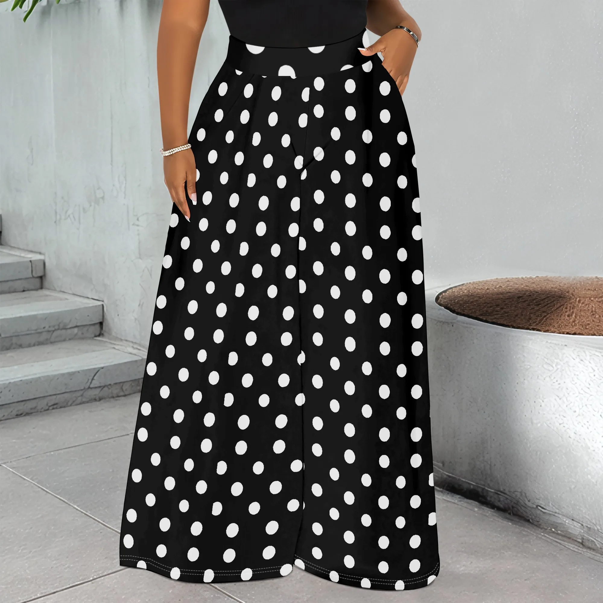 

Polka Dot Print Wide Leg Pants, High Waist Palazzo Trousers with Pockets, Casual Loose Fit Bottoms for Women, S-3XL