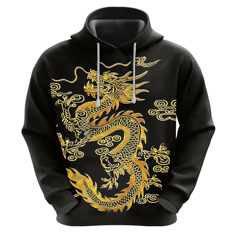 

3D Golden Chinese Loong Print Hoodies For Men Hip Hop Trend Streetwear Fashion Casual Sweatshirts Autumn and Winter y2k Clothes