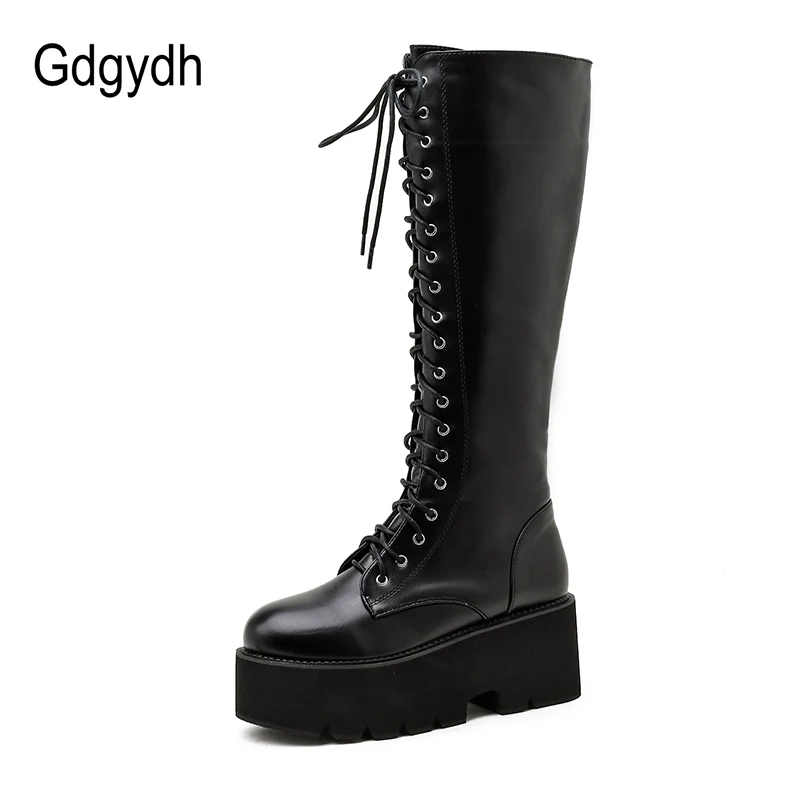 Gdgydh Trendy Cool Autumn Winter Motorcycle Boots Women Footwear Grunge Shoes Chunky Heels Metal Chain Gothmakeup Thick Bottom