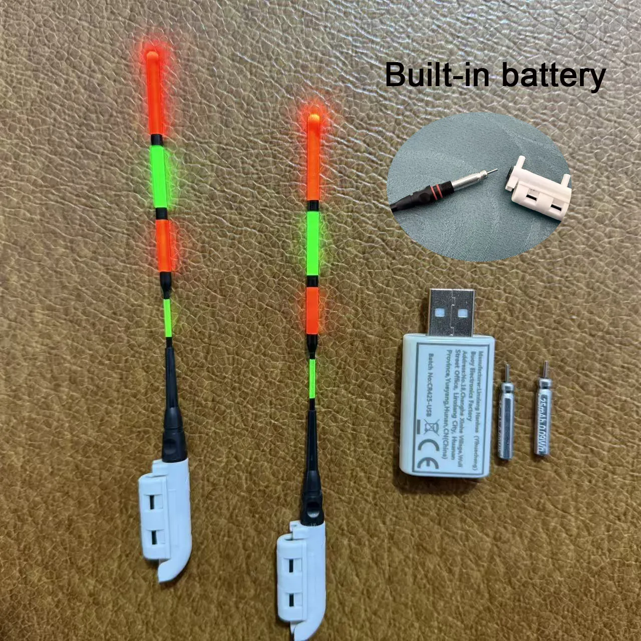 2 Stablichter + 2 wiederaufladbare Batterien + 1 USB-Ladegerät, Nachtangel-Stablichter mit Indikator und CR425 wiederaufladbarer Batterie + Ladegerät