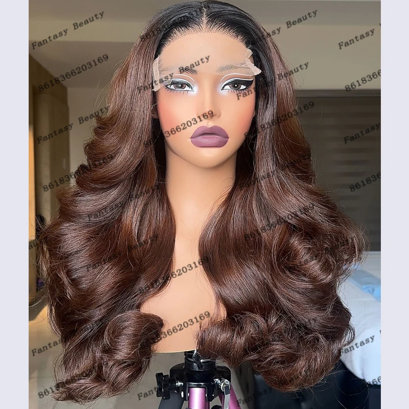 Top Quality 100% Human Hair Afro Black Women 13x6 Lace Front Wigs Natural Hairline Ombre Chocolate Brown Loose Wave Remy Wigs