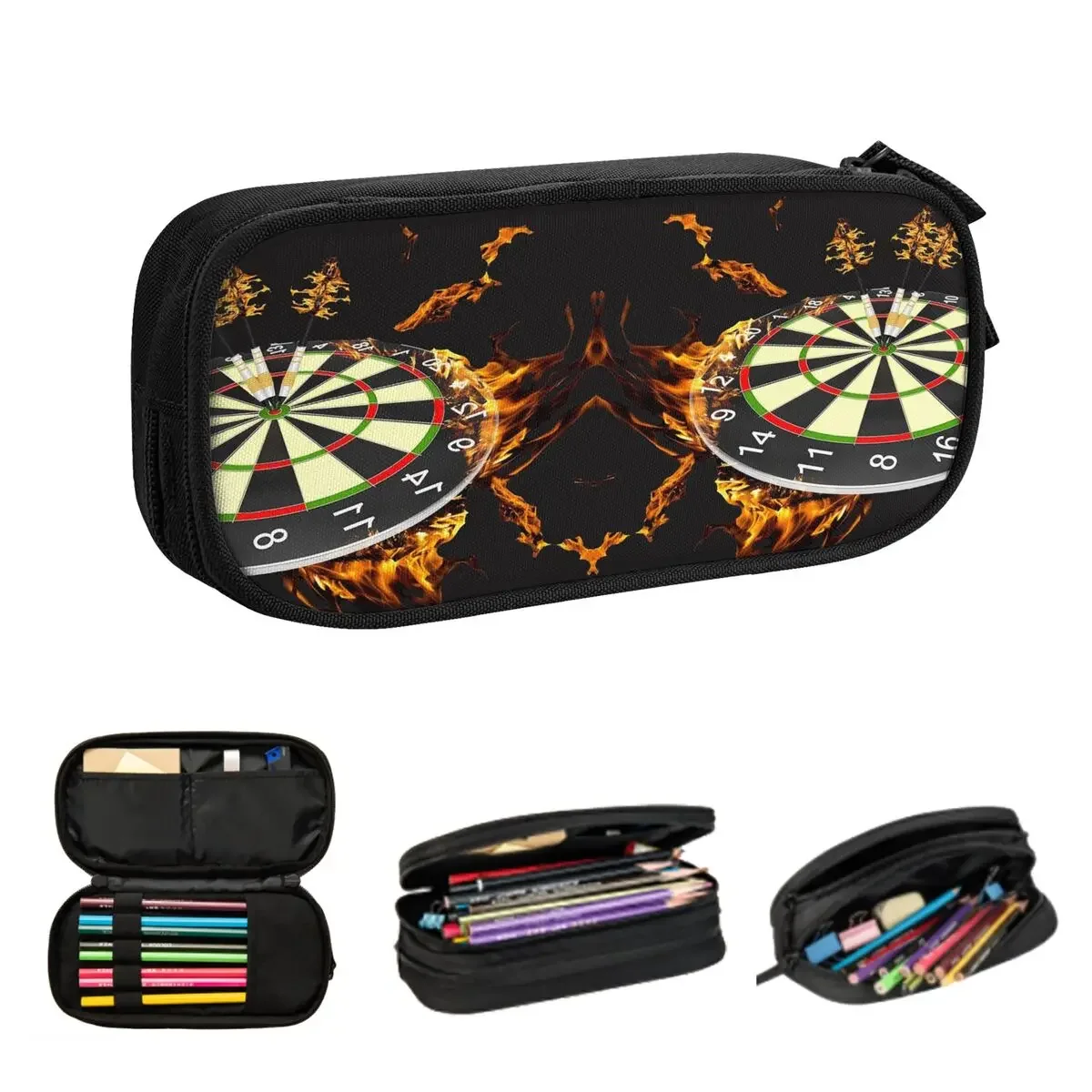 Flaming Dart Board Pencil Cases Big Capacity Pen Bags Pen Box Pencil Pouch For Boys Girls Students Stationery School Office