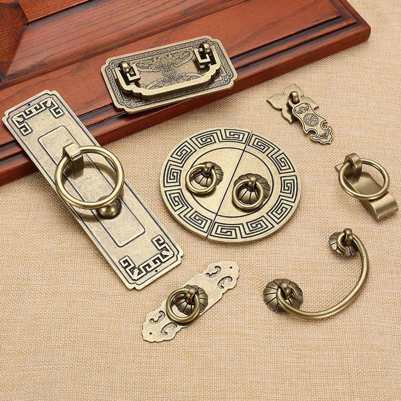 

Chinese Style Wardrobe Furniture Hardware Antique Yellow Bronze Drawer Pulls Single Hole Ring Handle Knobs Cabinet Pulls