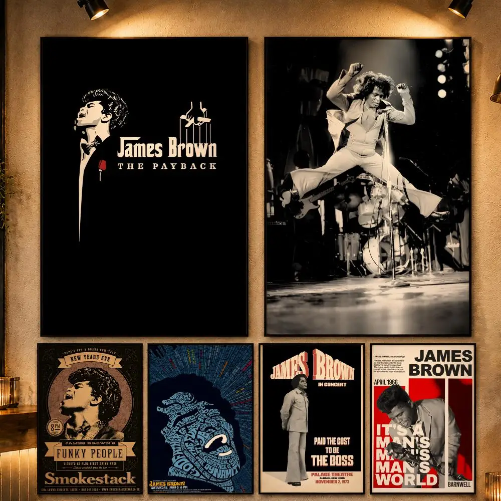 Classic Singer J-James BrownS Poster Vintage Retro Anime Poster Stickers Peel and Stick Wall Art Home Decor