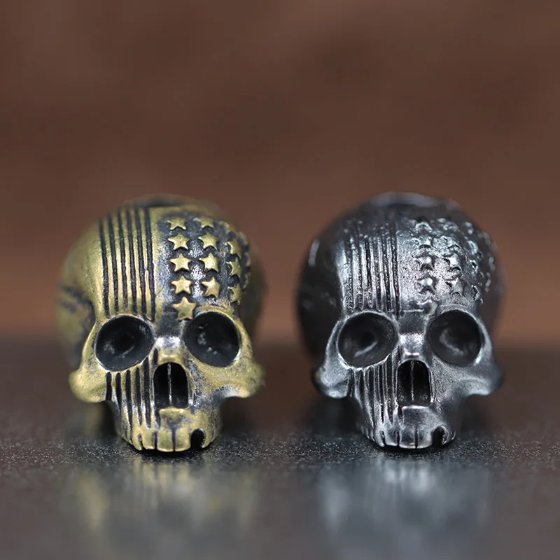 Punk Skull Head Brass Knife Bead Vintage Skeleton Face EDC Outdoor Tool Survival Paracord DIY Bracelet Lanyard Pendant Accessory