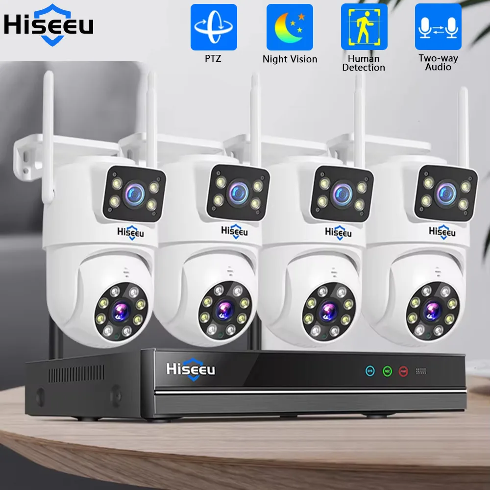 

Hiseeu 16CH NVR Dual Lens Wireless CCTV Surveillance Kit Human Detection Night Vision P2P 3K 6MP IP Cameras Security System