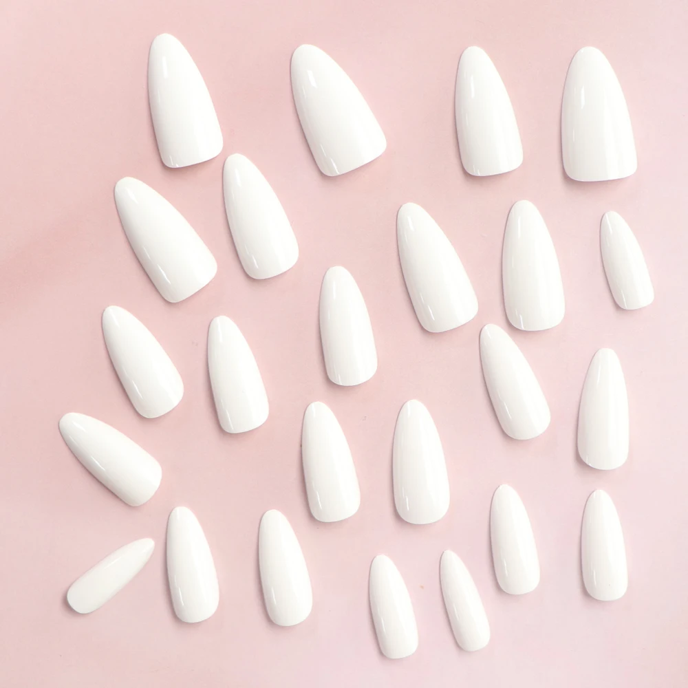 24pcs press on nails short almond white press on nails Solid color sweet french tip press on nails cute nail