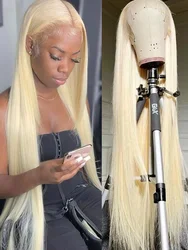 200% Density Straight 613 Blonde 13x6 HD Lace Front Wig Human Hair Brazilian Transparent 13x4 Lace Frontal Wigs For Black Women