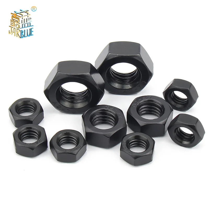 1/100 pcs/lote Hexagon Hex Nuts M2 M2.5 M3 M4 M5 M6 M8 M10 M12 M14 M16 M18 M20 M22 M24 M27 Óxido Preto Aço Carbono Metric Nuts