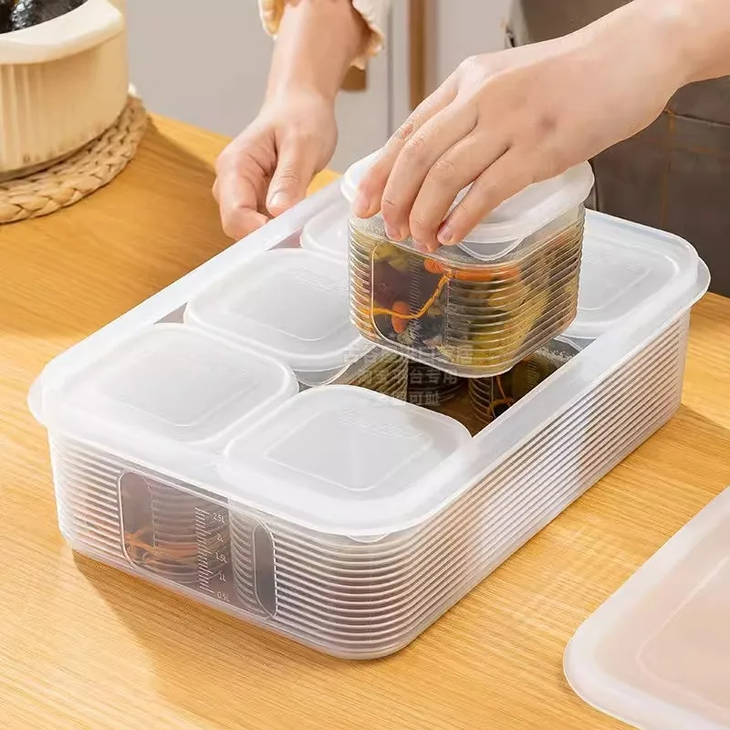 6 Grids Divided Serving Tray Storage Box Kitchen Portable Sub-format Seasoning Separator Box Fresh-keeping Snack Fruits Food Box