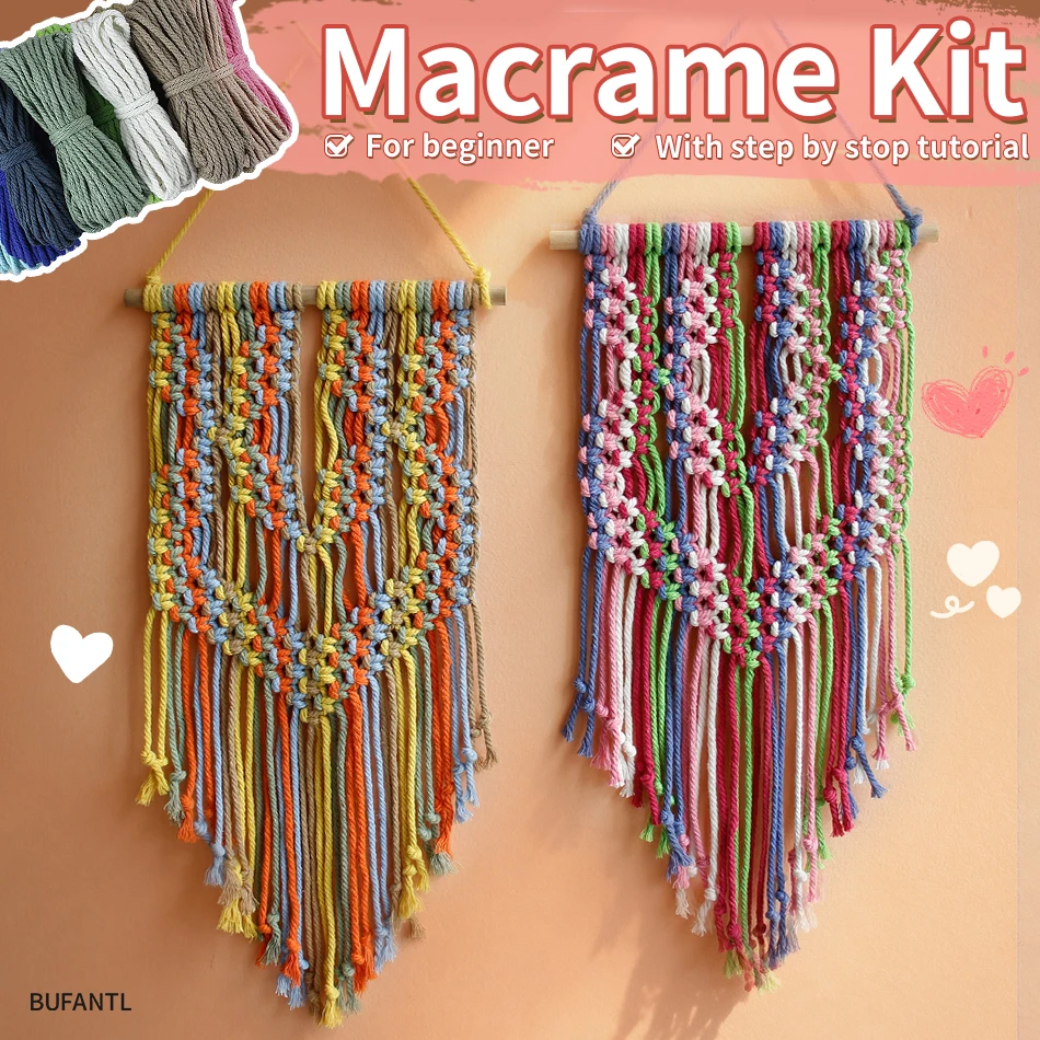 1 Set Buntes Makramee-Wandbehang-Set, DIY-Bastelset für Anfänger, Polyester Gewebtes Wanddekor-Bastelset
