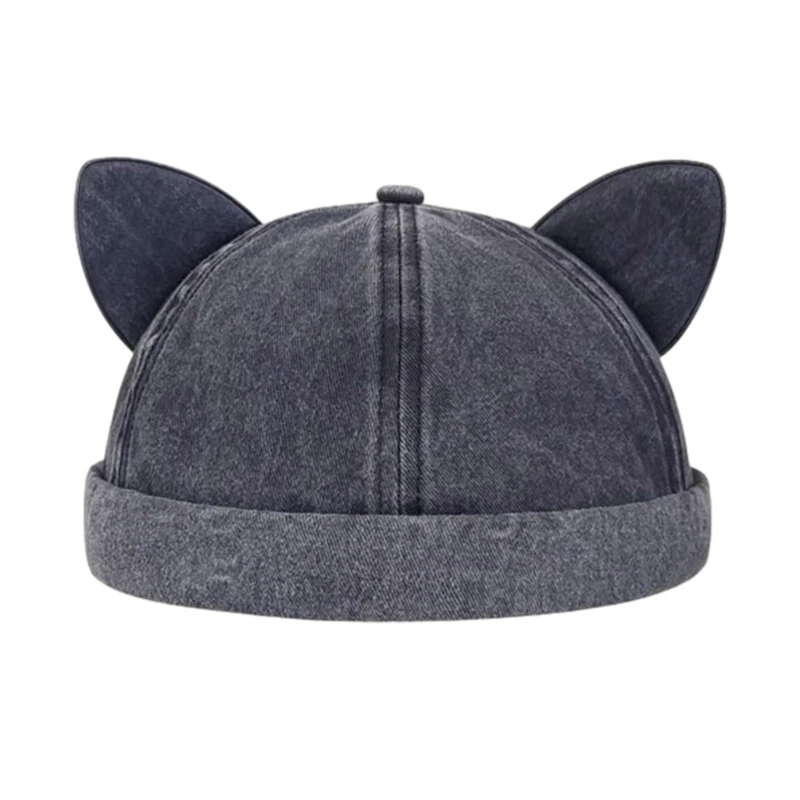 Lovely Cat Ear Decor Beanie Hat without Brim Sunproof Beanie Hat Hot Girls Cap