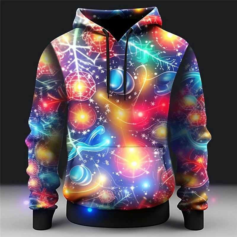 Noel Teması Hoodie Erkek Giyim Uzun Kollu Kazak Çirkin Kazak 3D Baskı Zencefilli Kurabiye Ağacı Işıkları Komik Moda Kapüşonlular