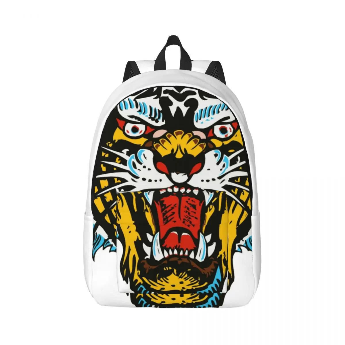 

Durable Canvas Day Backpack Tiger Tattoo Old School Lightning Open Mouth Functional and Fashionable Backpack for Teens, Adults,