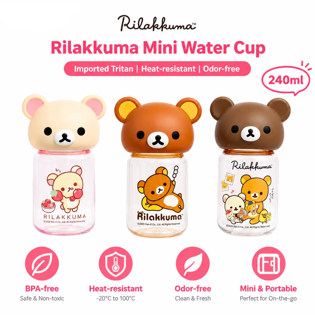 Mtutu Rilakkuma Water Bottle 240ml 560ml Tritan BPA Free Heat Resistant Portable Cute Outdoor Sports Drinking Cup For Women