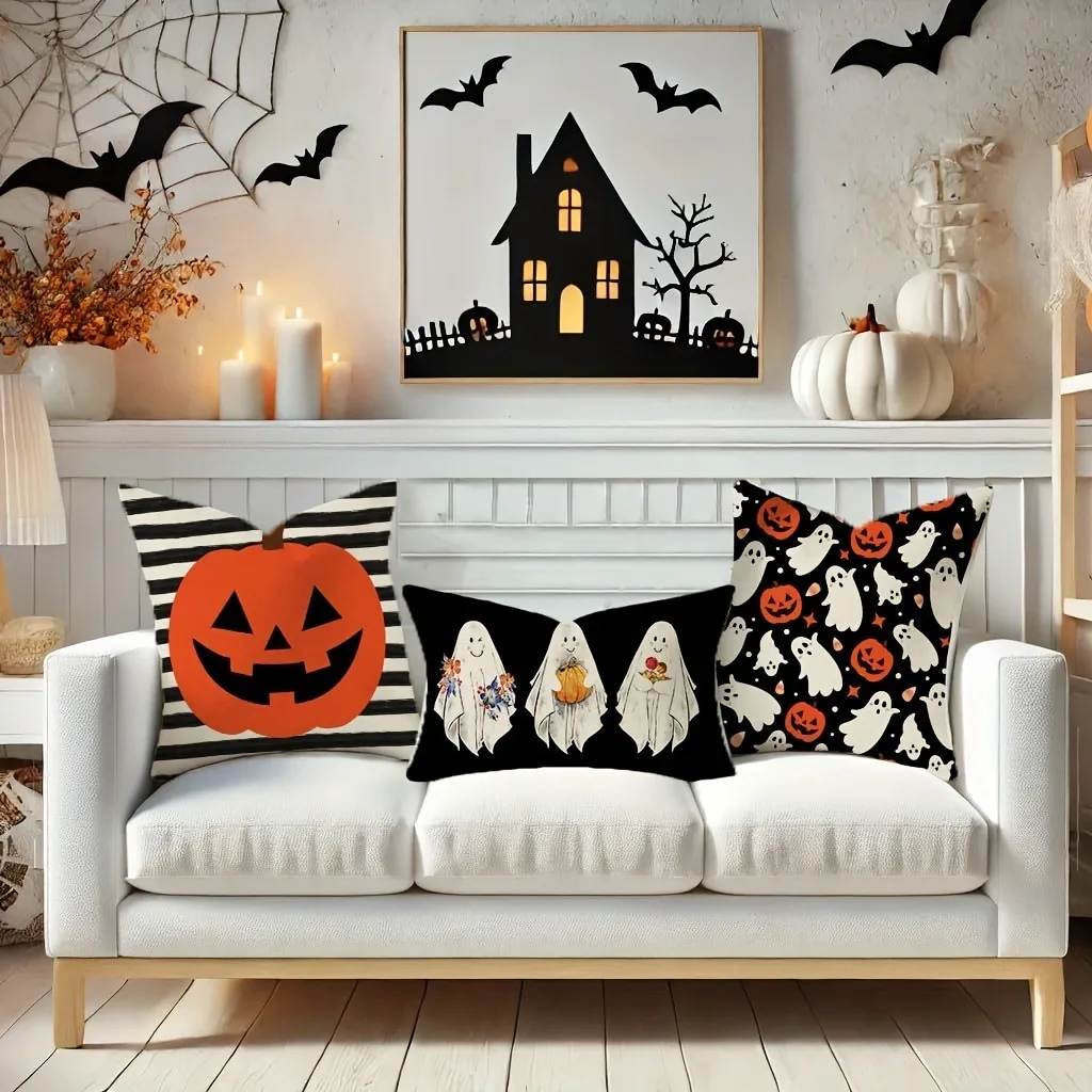 Halloween Magic: Pumpkin, Ghost, Cat & Spooky Patterns Pillow Covers Sofa cushion cover holiday party decoration gift
