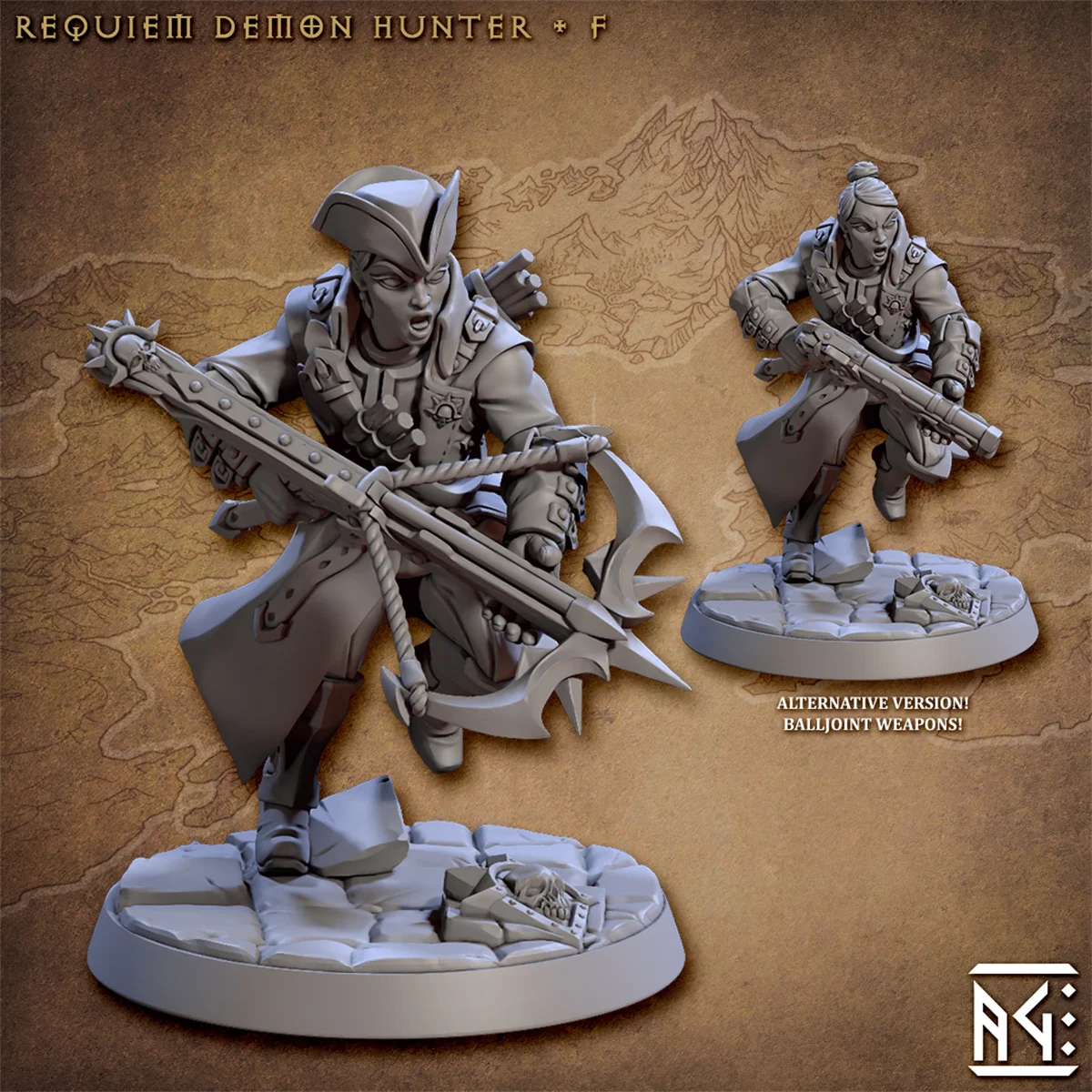 Stampa 3D modelli microscopici orecchino Demon Hunter 】 lupo mannaro killer Dog Trainer Fenrir Dnd Running Group Piece Model