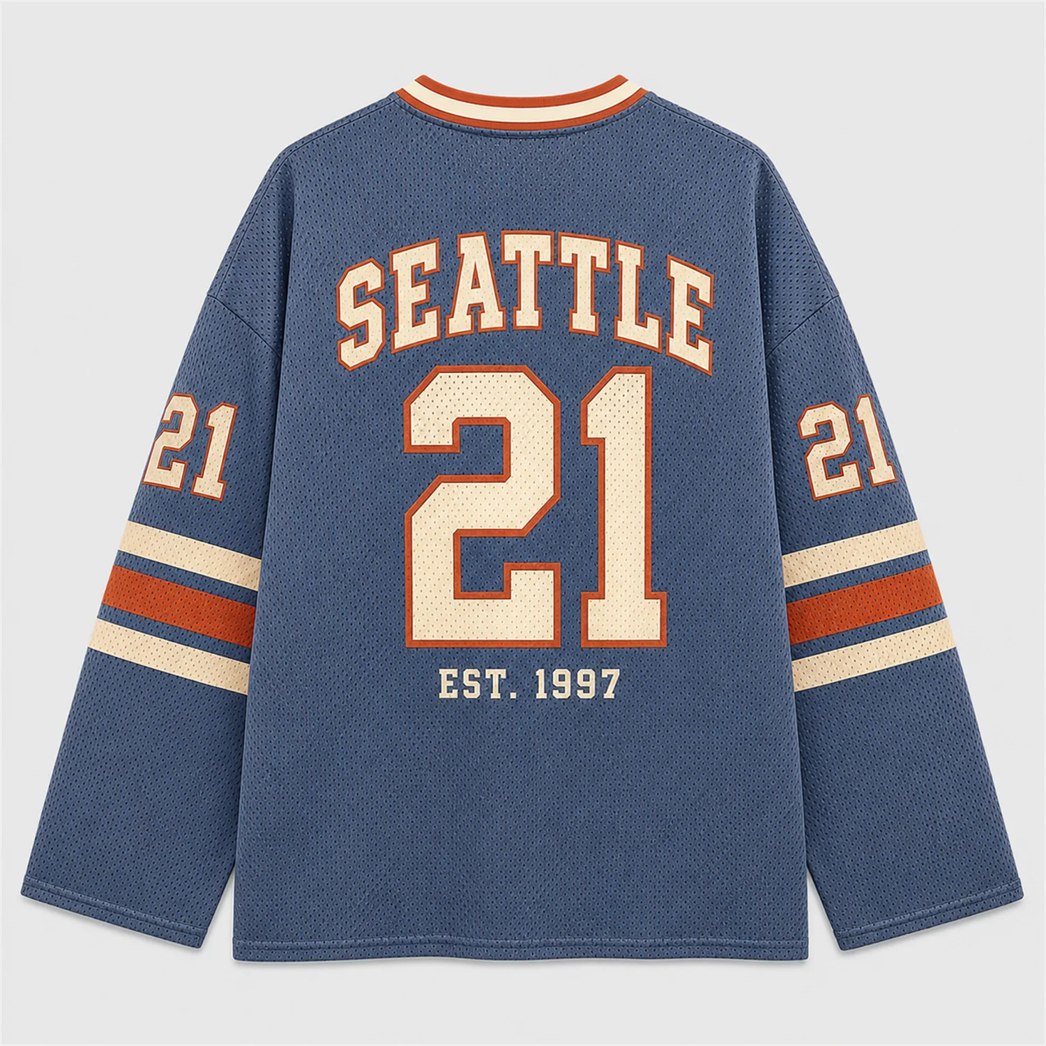 Men Seattle 21 Long Sleeve Jersey V Neck Mesh Shirt Vintage Varsity Football Y2K Streetwear Sportswear Top