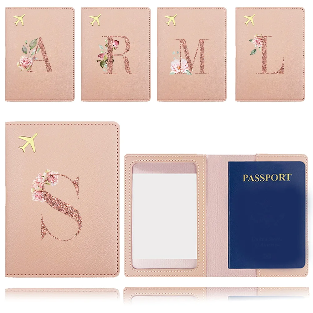 

Pu Passport Cover Portable Passport Case Pocket Bank Card Organizer Cover Business Passport Clip Card Rose Gold Letter Pattern