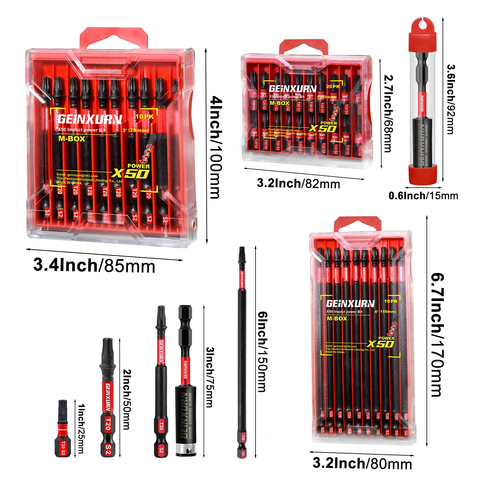 Geinxurn T20 Impact Tough Magnetic Screwdriver Bit Set, #20 Torx Head Power Bits, S2 Alloy Steel Star Bits with Storage M-Box