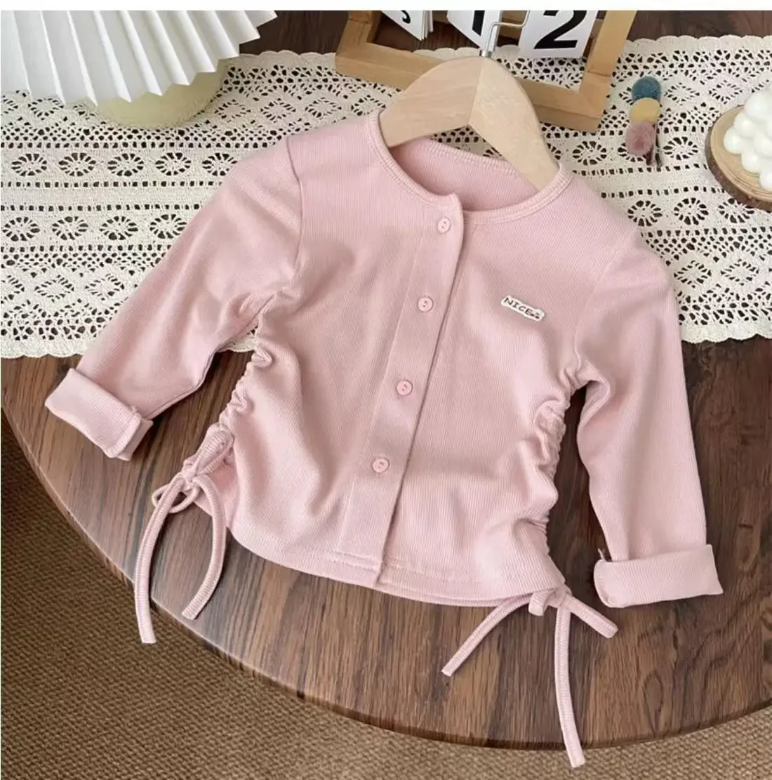 Baby Girls Cardigans Kids Solid Color Outerwear Drawstring Shirts Slim Tops 2024 Spring Autumn Children's Clothing