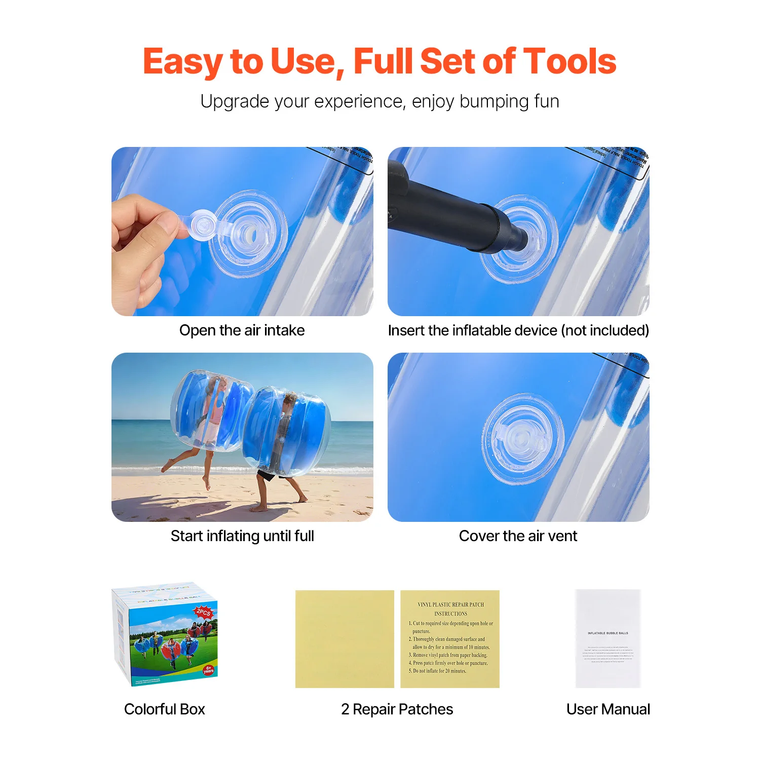 SucceBuy كرات ممتصة للصدمات قابلة للنفخ 1-حزمة 4FT/1.2M كرة السومو زورب متينة سميكة من مادة PVC مطرقة فقاعات الهامستر البشرية للخارجية #5