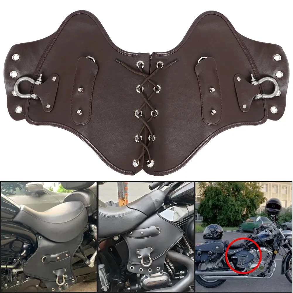 Motorcycle PU Leather Brown Universal Front Heat Saddle Shield Deflectors For Harley Touring Softail Sportster Kawasaki Yamaha