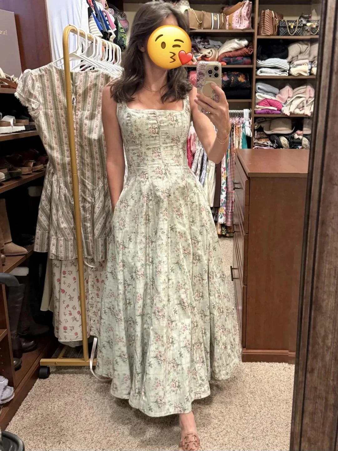 Women's Floral Lace-Up Corset Midi Dress for Summer Holidays