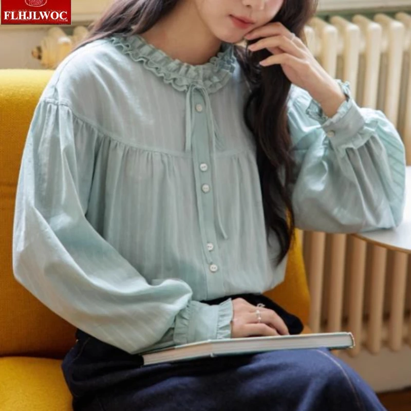 New Year Pink Ruffles Stand Collar Bow Tie Tops Blouses New 2026 Spring Women Chic Korea Japan Girls Preppy Style Basic Shirts
