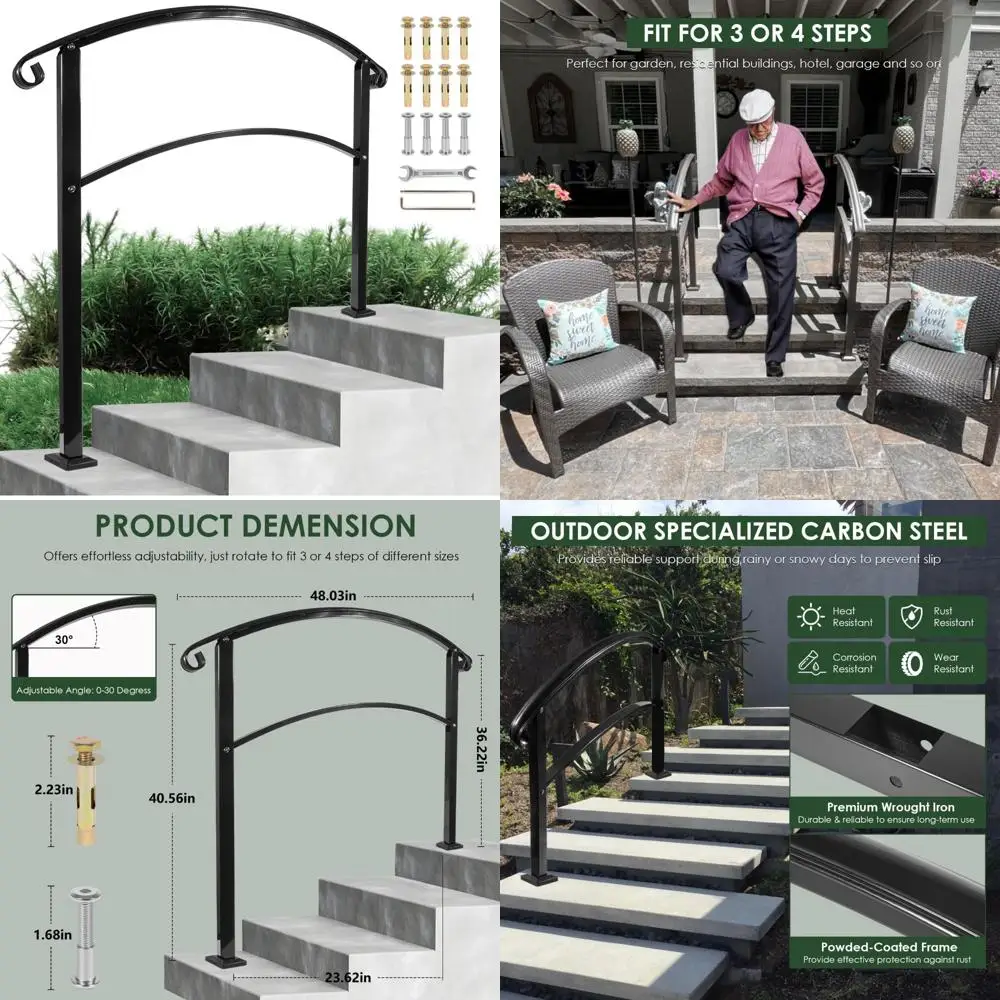 درابزين الدرج الخارجي لـ 3-4 خطوات، درابزين الشرفة الداخلية، نمط انتقالي، مناسب لسلالم 3 أو 4 خطوات #1