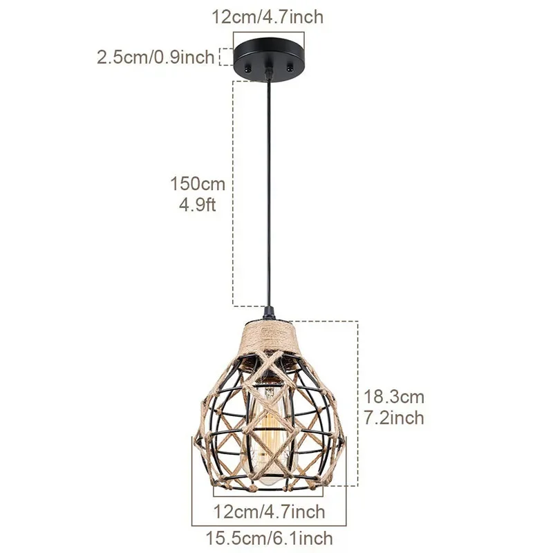 Imagem -02 - Clássico Hemp Rope Pendant Hanging Lamp Lustre para Teto Chandelier Clássico Retro Antique Industrial Iron Dining Room Light