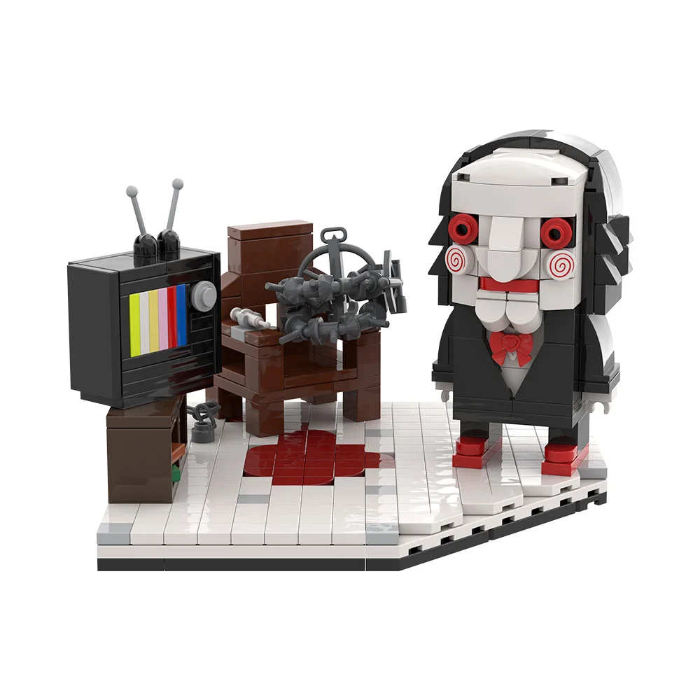 MOC Chainsaw Scary Puppet Billy Scene Building Blocks Horror Movie Murderer Television Puzzle Toy Brick Adult Gift