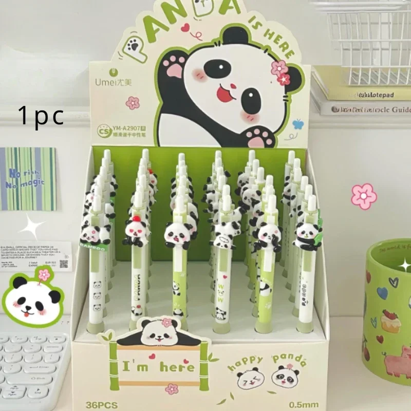 1pc Cute Panda Gel Pens with 0.5mm Point and Push Button - Quick Dry Black Ink for Students office accessories 펜