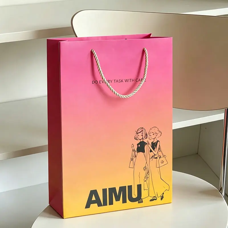Custom White Kraft Paper Tote Bags Wholesale Printed Company Logo Corporate Promotional Shopping Bags For Clothing Store