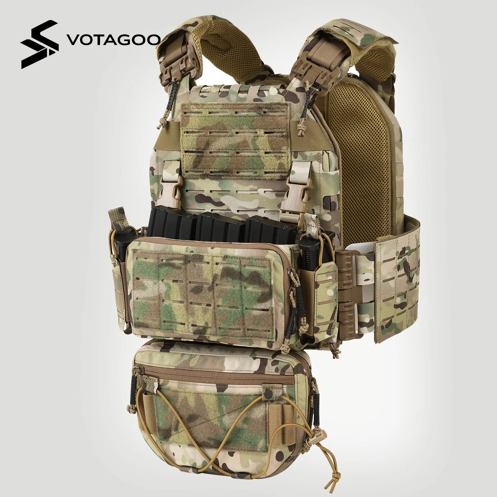 VOTAGOO Adjustable Tactical Vest Admin Drop Pouch Molle Plate Carrier for Outdoor Airsoft Hunting Combat Training