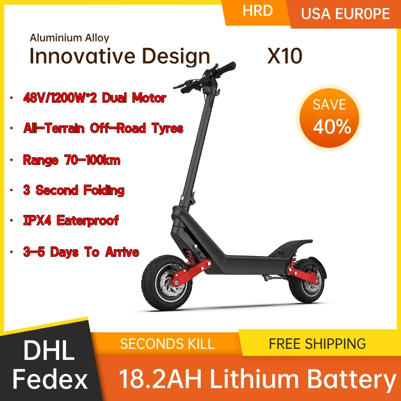 X10 Electric Scooter Aluminium alloy material 2400W Dual Motor 18ah Lithium Battery  Range 100 km Mobility e-scooter for Adults